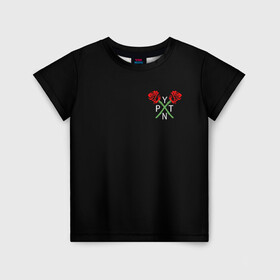 Детская футболка 3D с принтом PAYTON MOORMEIER (НА СПИНЕ) в Новосибирске, 100% гипоаллергенный полиэфир | прямой крой, круглый вырез горловины, длина до линии бедер, чуть спущенное плечо, ткань немного тянется | flower | payton moormeier | roses | tiktok | автограф payton | блогер | пейтон | пейтон моормиер | розы | тикток | тиктокер | цветы | ютубер