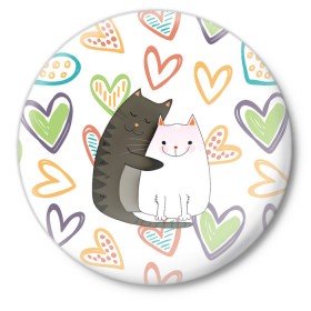 Значок с принтом Сладкая парочка в Новосибирске,  металл | круглая форма, металлическая застежка в виде булавки | Тематика изображения на принте: 14 февраля | 8 марта | валентинов день | верность | влюбленность | влюбленные | вместе навсегда | двое | девичник | девушке | кот | коты | кошка | кошки | любимая | любимый | люблю | люблю тебя | мы с то