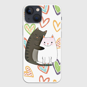 Чехол для iPhone 13 mini с принтом Сладкая парочка в Новосибирске,  |  | 14 февраля | 8 марта | валентинов день | верность | влюбленность | влюбленные | вместе навсегда | двое | девичник | девушке | кот | коты | кошка | кошки | любимая | любимый | люблю | люблю тебя | мы с то
