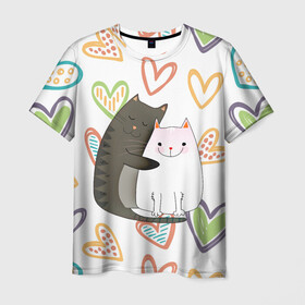 Мужская футболка 3D с принтом Сладкая парочка в Новосибирске, 100% полиэфир | прямой крой, круглый вырез горловины, длина до линии бедер | 14 февраля | 8 марта | валентинов день | верность | влюбленность | влюбленные | вместе навсегда | двое | девичник | девушке | кот | коты | кошка | кошки | любимая | любимый | люблю | люблю тебя | мы с то