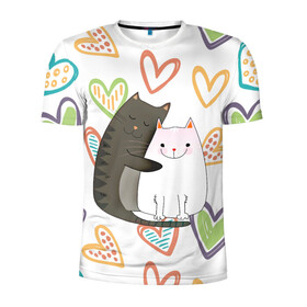 Мужская футболка 3D спортивная с принтом Сладкая парочка в Новосибирске, 100% полиэстер с улучшенными характеристиками | приталенный силуэт, круглая горловина, широкие плечи, сужается к линии бедра | 14 февраля | 8 марта | валентинов день | верность | влюбленность | влюбленные | вместе навсегда | двое | девичник | девушке | кот | коты | кошка | кошки | любимая | любимый | люблю | люблю тебя | мы с то