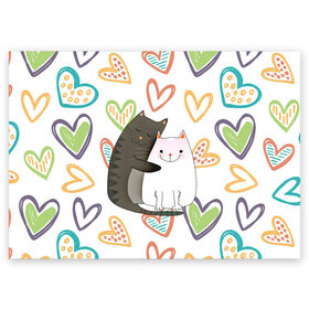 Поздравительная открытка с принтом Сладкая парочка в Новосибирске, 100% бумага | плотность бумаги 280 г/м2, матовая, на обратной стороне линовка и место для марки
 | 14 февраля | 8 марта | валентинов день | верность | влюбленность | влюбленные | вместе навсегда | двое | девичник | девушке | кот | коты | кошка | кошки | любимая | любимый | люблю | люблю тебя | мы с то