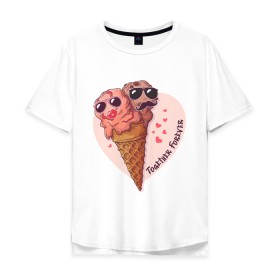 Мужская футболка хлопок Oversize с принтом Вместе навсегда в Новосибирске, 100% хлопок | свободный крой, круглый ворот, “спинка” длиннее передней части | art | heart | horn | ice cream | арт | любовь | мороженое | очки | рожок | сердечки | сердце