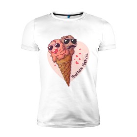 Мужская футболка премиум с принтом Вместе навсегда в Новосибирске, 92% хлопок, 8% лайкра | приталенный силуэт, круглый вырез ворота, длина до линии бедра, короткий рукав | art | heart | horn | ice cream | арт | любовь | мороженое | очки | рожок | сердечки | сердце