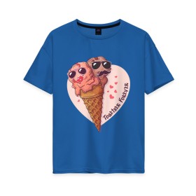 Женская футболка хлопок Oversize с принтом Вместе навсегда в Новосибирске, 100% хлопок | свободный крой, круглый ворот, спущенный рукав, длина до линии бедер
 | art | heart | horn | ice cream | арт | любовь | мороженое | очки | рожок | сердечки | сердце