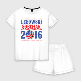 Женская пижама с шортиками хлопок с принтом Lebowski Sobchak 2016 в Новосибирске, 100% хлопок | футболка прямого кроя, шорты свободные с широкой мягкой резинкой | 