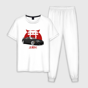 Мужская пижама хлопок с принтом Toyota Supra A80 JDM в Новосибирске, 100% хлопок | брюки и футболка прямого кроя, без карманов, на брюках мягкая резинка на поясе и по низу штанин
 | Тематика изображения на принте: 