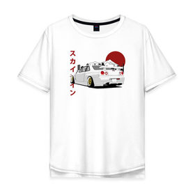 Мужская футболка хлопок Oversize с принтом Nissan Skyline R34 GT-R в Новосибирске, 100% хлопок | свободный крой, круглый ворот, “спинка” длиннее передней части | nissan skyline r34 gt r