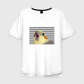 Мужская футболка хлопок Oversize с принтом Орущий попугай в Новосибирске, 100% хлопок | свободный крой, круглый ворот, “спинка” длиннее передней части | mem | забавный | мем | орущий попугай | попугай | прикол | птица | смешной | юмор