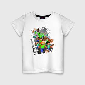 Детская футболка хлопок с принтом Minecraft в Новосибирске, 100% хлопок | круглый вырез горловины, полуприлегающий силуэт, длина до линии бедер | ender dragon | enderman | minecraft | phantom | the end | the nether | the overworld | wither | визера | майнкрафт | незер | ремесло | шахта добывать | энд | эндер дракон