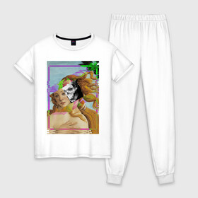 Женская пижама хлопок с принтом Венера в Новосибирске, 100% хлопок | брюки и футболка прямого кроя, без карманов, на брюках мягкая резинка на поясе и по низу штанин | венера | глитч | девушка | для девушек | для мужчин | для парней | искусство | картина | красивый | красота | креативный | ренесанс | стильный | художник