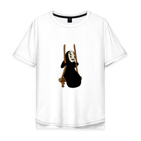 Мужская футболка хлопок Oversize с принтом Безликий на качелях в Новосибирске, 100% хлопок | свободный крой, круглый ворот, “спинка” длиннее передней части | Тематика изображения на принте: anime | аниме | безликий | каонаси | мульт | мультик | мультфильм | персонаж | унесённые призраками