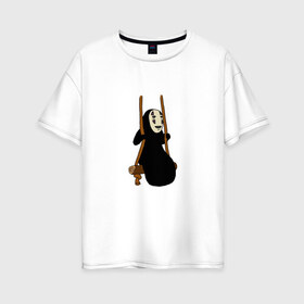 Женская футболка хлопок Oversize с принтом Безликий на качелях в Новосибирске, 100% хлопок | свободный крой, круглый ворот, спущенный рукав, длина до линии бедер
 | anime | аниме | безликий | каонаси | мульт | мультик | мультфильм | персонаж | унесённые призраками