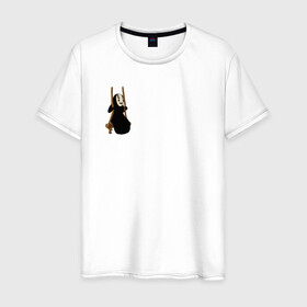 Мужская футболка хлопок с принтом Безликий на качелях  в Новосибирске, 100% хлопок | прямой крой, круглый вырез горловины, длина до линии бедер, слегка спущенное плечо. | anime | аниме | безликий | каонаси | мульт | мультик | мультфильм | персонаж | унесённые призраками