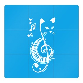 Магнитный плакат 3Х3 с принтом Котик Меломан голубой в Новосибирске, Полимерный материал с магнитным слоем | 9 деталей размером 9*9 см | blue | cat | music | musical | white | белый | день | игроман | кот | котик | котиков | котиком | котов | кошек | кошка | меломан | музыка | музыкальный | ноты | с белым | с котом | с нотами | студент | студента | фон