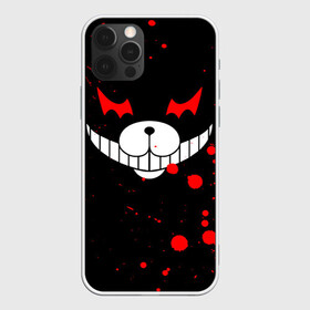 Чехол для iPhone 12 Pro с принтом MONOKUMA злая морда в Новосибирске, силикон | область печати: задняя сторона чехла, без боковых панелей | Тематика изображения на принте: anime | bear | black  white | danganronpa | kurokuma | monodam | monokuma | monomi | monotaro | rabbit | school | shirokuma | аниме | главарь | мoноми | монокума | черно белый | школа