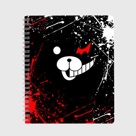 Тетрадь с принтом MONOKUMA в Новосибирске, 100% бумага | 48 листов, плотность листов — 60 г/м2, плотность картонной обложки — 250 г/м2. Листы скреплены сбоку удобной пружинной спиралью. Уголки страниц и обложки скругленные. Цвет линий — светло-серый
 | anime | bear | black  white | danganronpa | kurokuma | monodam | monokuma | monomi | monotaro | rabbit | school | shirokuma | аниме | главарь | мoноми | монокума | черно белый | школа