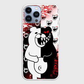 Чехол для iPhone 13 Pro Max с принтом Монокума на паттерне в Новосибирске,  |  | anime | bear | black  white | danganronpa | kurokuma | monodam | monokuma | monomi | monotaro | pink | rabbit | school | shirokuma | аниме | главарь | мoноми | монокума | черно белый | школа