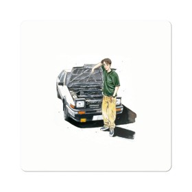 Магнит виниловый Квадрат с принтом Initial D Takumi & Toyota AE 86 в Новосибирске, полимерный материал с магнитным слоем | размер 9*9 см, закругленные углы | ae 86 | anime | car | fujiwara | initial d | japan | jdm | levin | stance | takumi | toyota | trueno | автомобили | аниме | гонки | инициал д | такуми