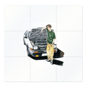 Магнитный плакат 3Х3 с принтом Initial D Takumi & Toyota AE 86 в Новосибирске, Полимерный материал с магнитным слоем | 9 деталей размером 9*9 см | ae 86 | anime | car | fujiwara | initial d | japan | jdm | levin | stance | takumi | toyota | trueno | автомобили | аниме | гонки | инициал д | такуми