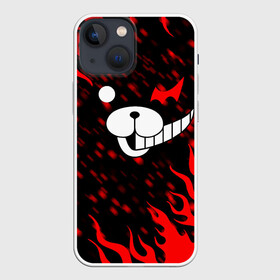 Чехол для iPhone 13 mini с принтом Монокума пламя со всех сторон в Новосибирске,  |  | anime | bear | black  white | danganronpa | kurokuma | monodam | monokuma | monomi | monotaro | pink | rabbit | school | shirokuma | аниме | главарь | мoноми | монокума | черно белый | школа