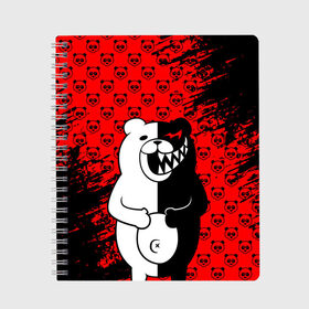 Тетрадь с принтом MONOKUMA в Новосибирске, 100% бумага | 48 листов, плотность листов — 60 г/м2, плотность картонной обложки — 250 г/м2. Листы скреплены сбоку удобной пружинной спиралью. Уголки страниц и обложки скругленные. Цвет линий — светло-серый
 | anime | bear | black  white | danganronpa | kurokuma | monodam | monokuma | monomi | monotaro | pink | rabbit | school | shirokuma | аниме | главарь | мoноми | монокума | черно белый | школа