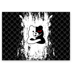 Поздравительная открытка с принтом MONOKUMA. в Новосибирске, 100% бумага | плотность бумаги 280 г/м2, матовая, на обратной стороне линовка и место для марки
 | anime | bear | black  white | danganronpa | kurokuma | monodam | monokuma | monomi | monotaro | pink | rabbit | school | shirokuma | аниме | главарь | мoноми | монокума | черно белый | школа