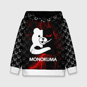 Детская толстовка 3D с принтом MONOKUMA. в Новосибирске, 100% полиэстер | двухслойный капюшон со шнурком для регулировки, мягкие манжеты на рукавах и по низу толстовки, спереди карман-кенгуру с мягким внутренним слоем | Тематика изображения на принте: anime | bear | black  white | danganronpa | kurokuma | monodam | monokuma | monomi | monotaro | pink | rabbit | school | shirokuma | аниме | главарь | мoноми | монокума | черно белый | школа