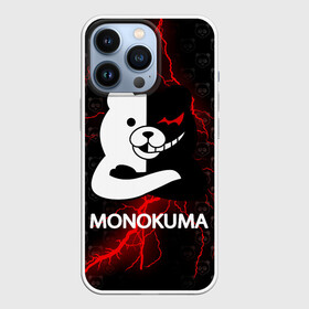 Чехол для iPhone 13 Pro с принтом Монокума с красной молнией в Новосибирске,  |  | anime | bear | black  white | danganronpa | kurokuma | monodam | monokuma | monomi | monotaro | pink | rabbit | school | shirokuma | аниме | главарь | мoноми | монокума | черно белый | школа