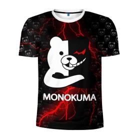 Мужская футболка 3D спортивная с принтом MONOKUMA. в Новосибирске, 100% полиэстер с улучшенными характеристиками | приталенный силуэт, круглая горловина, широкие плечи, сужается к линии бедра | anime | bear | black  white | danganronpa | kurokuma | monodam | monokuma | monomi | monotaro | pink | rabbit | school | shirokuma | аниме | главарь | мoноми | монокума | черно белый | школа
