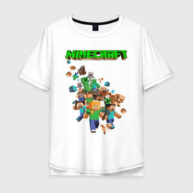 Мужская футболка хлопок Oversize с принтом Minecraft в Новосибирске, 100% хлопок | свободный крой, круглый ворот, “спинка” длиннее передней части | ender dragon | enderman | minecraft | phantom | the end | the nether | the overworld | wither | визера | майнкрафт | незер | ремесло | шахта добывать | энд | эндер дракон