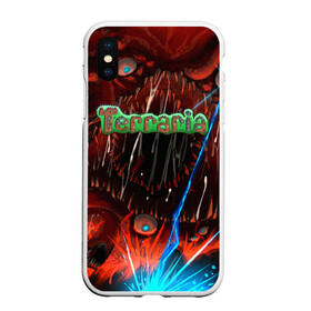 Чехол для iPhone XS Max матовый с принтом Terraria в Новосибирске, Силикон | Область печати: задняя сторона чехла, без боковых панелей | minecraft | terraria | инди игры | майнкрафт | террария