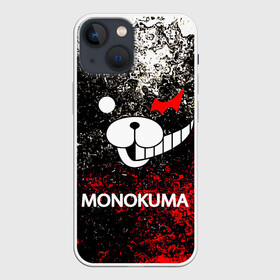 Чехол для iPhone 13 mini с принтом Монокума шум в Новосибирске,  |  | anime | bear | black  white | danganronpa | kurokuma | monodam | monokuma | monomi | monotaro | pink | rabbit | school | shirokuma | аниме | главарь | мoноми | монокума | черно белый | школа