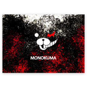 Поздравительная открытка с принтом MONOKUMA. в Новосибирске, 100% бумага | плотность бумаги 280 г/м2, матовая, на обратной стороне линовка и место для марки
 | anime | bear | black  white | danganronpa | kurokuma | monodam | monokuma | monomi | monotaro | pink | rabbit | school | shirokuma | аниме | главарь | мoноми | монокума | черно белый | школа