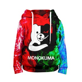 Детская толстовка 3D с принтом MONOKUMA. в Новосибирске, 100% полиэстер | двухслойный капюшон со шнурком для регулировки, мягкие манжеты на рукавах и по низу толстовки, спереди карман-кенгуру с мягким внутренним слоем | anime | bear | black  white | danganronpa | kurokuma | monodam | monokuma | monomi | monotaro | pink | rabbit | school | shirokuma | аниме | главарь | мoноми | монокума | черно белый | школа