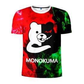 Мужская футболка 3D спортивная с принтом MONOKUMA. в Новосибирске, 100% полиэстер с улучшенными характеристиками | приталенный силуэт, круглая горловина, широкие плечи, сужается к линии бедра | anime | bear | black  white | danganronpa | kurokuma | monodam | monokuma | monomi | monotaro | pink | rabbit | school | shirokuma | аниме | главарь | мoноми | монокума | черно белый | школа