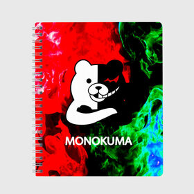 Тетрадь с принтом MONOKUMA в Новосибирске, 100% бумага | 48 листов, плотность листов — 60 г/м2, плотность картонной обложки — 250 г/м2. Листы скреплены сбоку удобной пружинной спиралью. Уголки страниц и обложки скругленные. Цвет линий — светло-серый
 | anime | bear | black  white | danganronpa | kurokuma | monodam | monokuma | monomi | monotaro | pink | rabbit | school | shirokuma | аниме | главарь | мoноми | монокума | черно белый | школа