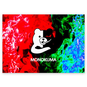 Поздравительная открытка с принтом MONOKUMA. в Новосибирске, 100% бумага | плотность бумаги 280 г/м2, матовая, на обратной стороне линовка и место для марки
 | anime | bear | black  white | danganronpa | kurokuma | monodam | monokuma | monomi | monotaro | pink | rabbit | school | shirokuma | аниме | главарь | мoноми | монокума | черно белый | школа