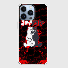 Чехол для iPhone 13 Pro с принтом Монокума красные волны в Новосибирске,  |  | anime | bear | black  white | danganronpa | kurokuma | monodam | monokuma | monomi | monotaro | pink | rabbit | school | shirokuma | аниме | главарь | мoноми | монокума | черно белый | школа