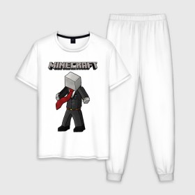 Мужская пижама хлопок с принтом Слендермен - Minecraft в Новосибирске, 100% хлопок | брюки и футболка прямого кроя, без карманов, на брюках мягкая резинка на поясе и по низу штанин
 | 