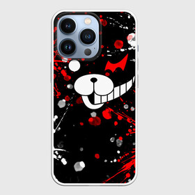 Чехол для iPhone 13 Pro с принтом Монокума в брызгах в Новосибирске,  |  | anime | bear | black  white | danganronpa | kurokuma | monodam | monokuma | monomi | monotaro | pink | rabbit | school | shirokuma | аниме | главарь | мoноми | монокума | черно белый | школа