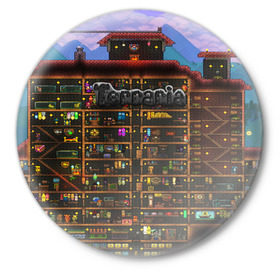 Значок с принтом TERRARIA в Новосибирске,  металл | круглая форма, металлическая застежка в виде булавки | Тематика изображения на принте: game | pixel | terraria | игра | пиксель | террариа