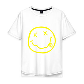Мужская футболка хлопок Oversize с принтом NIRVANA (+ на спине) в Новосибирске, 100% хлопок | свободный крой, круглый ворот, “спинка” длиннее передней части | Тематика изображения на принте: cobain | kurt | nirvana | кобейн | курт | нирвана | смайл | улыбка