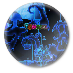 Значок с принтом Terraria в Новосибирске,  металл | круглая форма, металлическая застежка в виде булавки | game | pixel | terraria | игра | пиксель | террариа