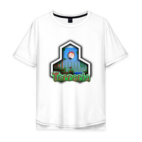 Мужская футболка хлопок Oversize с принтом Terraria в Новосибирске, 100% хлопок | свободный крой, круглый ворот, “спинка” длиннее передней части | game | logo | teraria | terraria | игра | инди игра | логотип | надпись | терария | террария