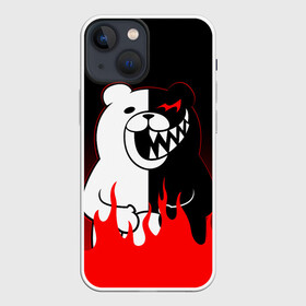 Чехол для iPhone 13 mini с принтом MONOKUMA горит в пламени в Новосибирске,  |  | Тематика изображения на принте: anime | bear | black  white | danganronpa | kurokuma | monodam | monokuma | monomi | monotaro | rabbit | school | shirokuma | аниме | главарь | мoноми | монокума | черно белый | школа