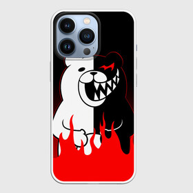 Чехол для iPhone 13 Pro с принтом MONOKUMA горит в пламени в Новосибирске,  |  | Тематика изображения на принте: anime | bear | black  white | danganronpa | kurokuma | monodam | monokuma | monomi | monotaro | rabbit | school | shirokuma | аниме | главарь | мoноми | монокума | черно белый | школа