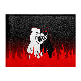 Обложка для студенческого билета с принтом MONOKUMA в Новосибирске, натуральная кожа | Размер: 11*8 см; Печать на всей внешней стороне | anime | bear | black  white | danganronpa | kurokuma | monodam | monokuma | monomi | monotaro | rabbit | school | shirokuma | аниме | главарь | мoноми | монокума | черно белый | школа