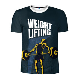 Мужская футболка 3D спортивная с принтом Wheight lifting в Новосибирске, 100% полиэстер с улучшенными характеристиками | приталенный силуэт, круглая горловина, широкие плечи, сужается к линии бедра | lifting | wheight lifting | wheightlifting | тяжелая атлетика | штанга | штангист