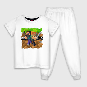 Детская пижама хлопок с принтом MINECRAFT в Новосибирске, 100% хлопок |  брюки и футболка прямого кроя, без карманов, на брюках мягкая резинка на поясе и по низу штанин
 | block | creeper | cube | minecraft | pixel | блок | геометрия | крафт | крипер | кубики | майнкрафт | пиксели